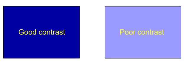 Two rectangles with text, with different colors to illustrate color contrast